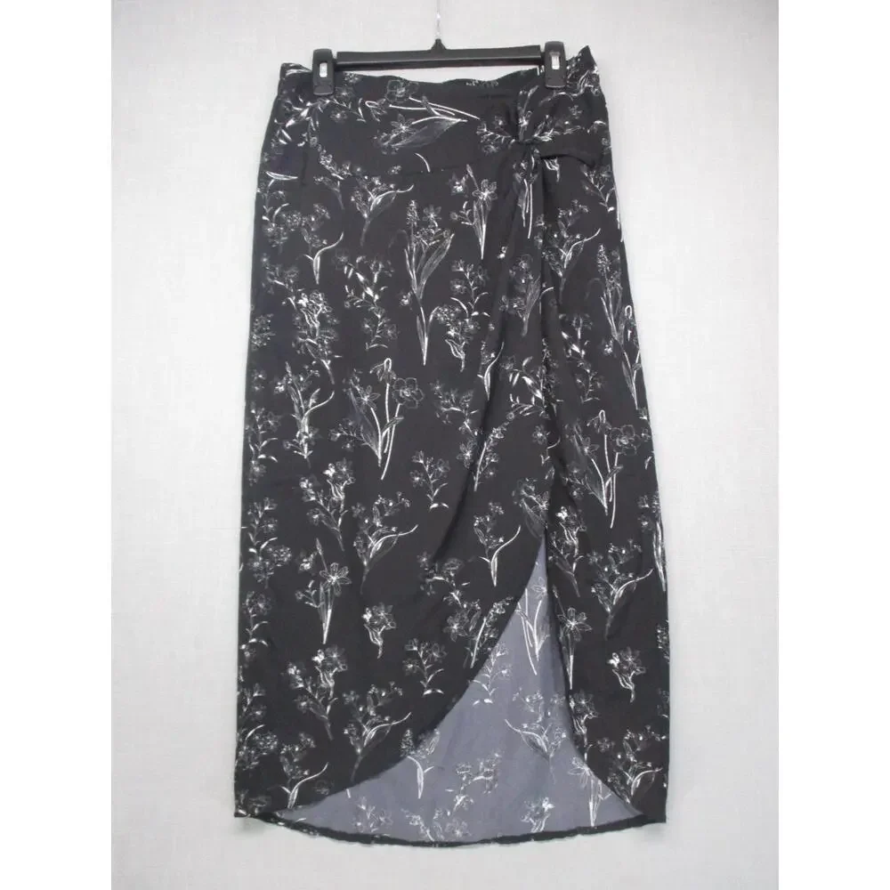 YOZY Floral Tie Detail Lightweight Midi Skirt Boho Trendy‎ Womens Size Large